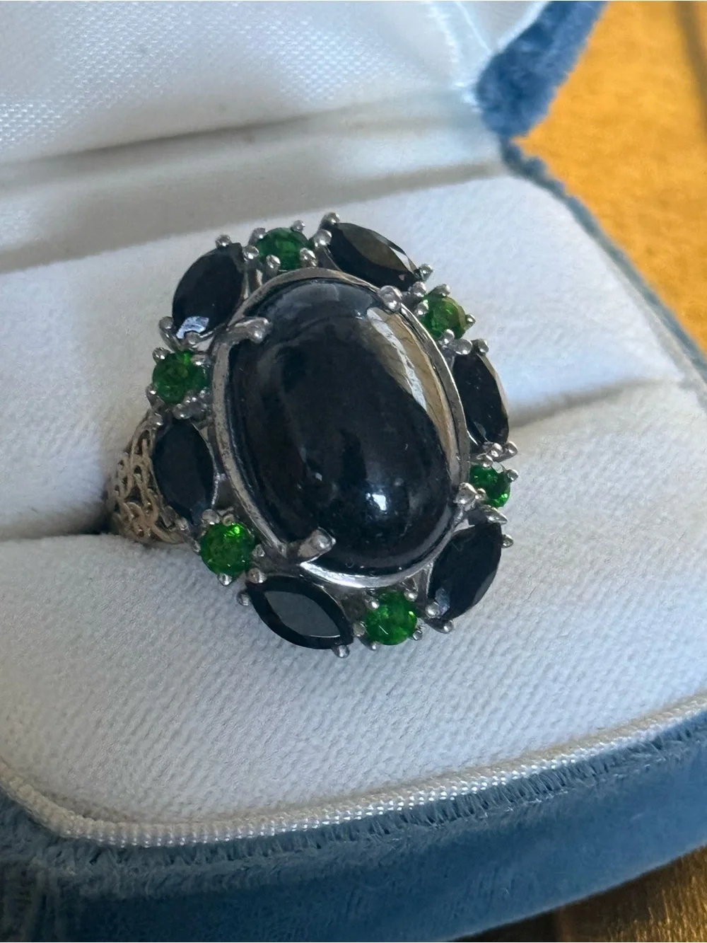 Sterling silver 925 Pardot Blackstar diopside ring